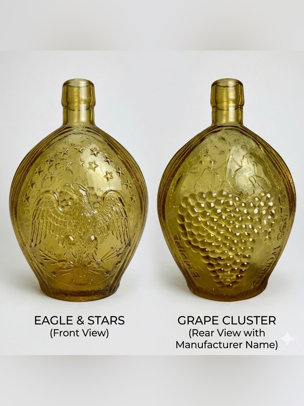 Vintage Empire Glass Amber Eagle & Grapes Flask Bottle MCM